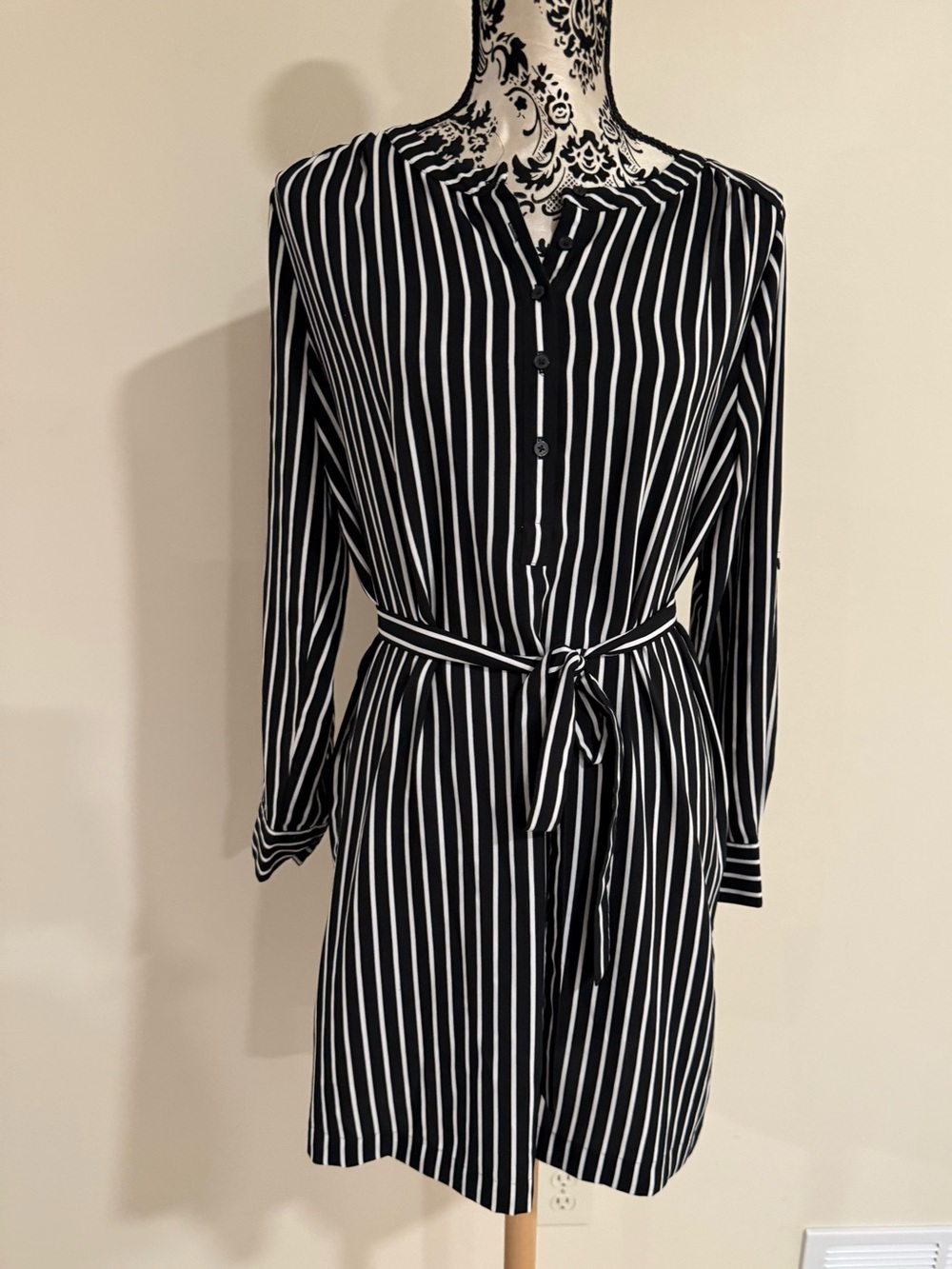 Loft Printed Tie-Belt Long-sleeve Dress
